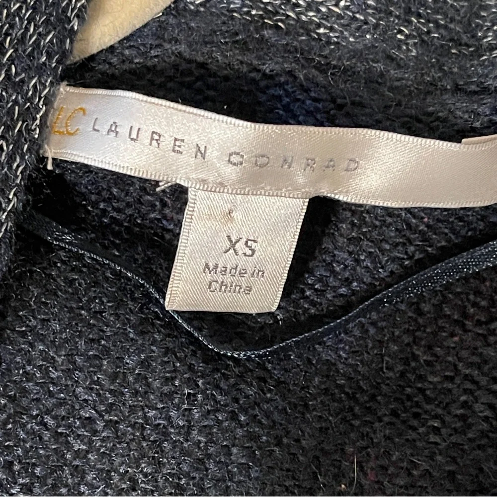 Lauren Conrad Blue Longline Cardigan Sweater Lace Trim Metallic Preppy Office XS - Picture 10 of 12